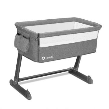 Patut co-sleeper, Lionelo, Theo, 2 in 1, Cu setare unghiulara, Reglabil in 5 pozitii pe inaltime, Conform cu standardele europeane de securitate EN1130 si EN16890, Grey Stone