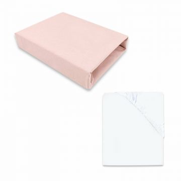 Set 2 cearceafuri cu elastic, MimiNu, Pentru patut 120x60 cm, Din bumbac certificat Oeko Tex Standard 100, White + Colectia Royal Powder Pink