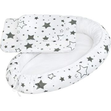 Set 3 piese, New Baby, Baby Nest, Cu paturica si pernuta, Grey stars