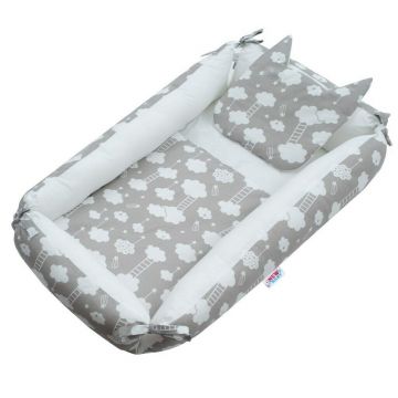 Set 3 piese, Baby Nest multifunctional, Cu paturica si pernuta cu urechi, New Baby, Cloud Grey