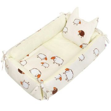 Set 3 piese, New Baby, Baby Nest multifunctional, Cu paturica si pernuta cu urechi, Sheep Beige