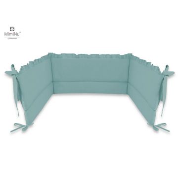 Aparatoare pentru patut, MimiNu, Cu volanase, Din bumbac certificat Oeko Tex Standard 100, 180x30 cm, Cu panglici, Colectia Royal, Nepal Green