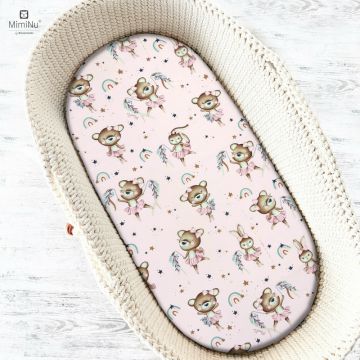 Cearceaf cu elastic, MimiNu, Pentru landou, carucior si cosulet, Dimensiune 80x35 cm, Din bumbac certificat Oeko Tex Standard 100, Design, Little Ballerina Pink