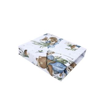 Cearceaf cu elastic, MimiNu, Pentru patut leagan sau patut co-sleeper, Dimensiune 90x40 cm, Din bumbac certificat Oeko Tex Standard 100, Design, Let's Go Blue