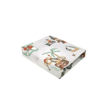 Cearceaf cu elastic, MimiNu, Pentru patut leagan sau patut co-sleeper, Dimensiune 90x40 cm, Din bumbac certificat Oeko Tex Standard 100, Design, Pirates Natural