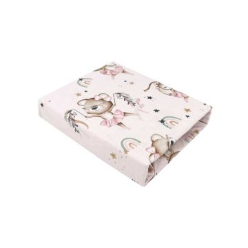 Cearceaf cu elastic, MimiNu, Pentru patut leagan sau patut co-sleeper, Dimensiune 90x40 cm, Din bumbac certificat Oeko Tex Standard 100, Little Ballerina Pink