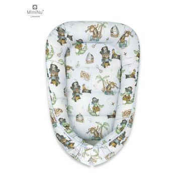 Cosulet bebelus, MimiNu, Pentru dormit, Baby Cocoon 75x55 cm, Husa 100% bumbac, Din bumbac certificat Oeko Tex Standard 100, Design, Pirates Blue