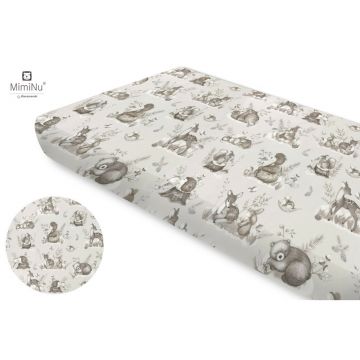 Cearceaf cu elastic, MimiNu, Pentru pat 160x80 cm, Din bumbac certificat Oeko Tex Standard 100, Design, Calm Forest Beige