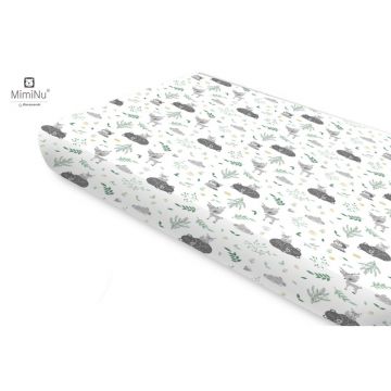 Cearceaf cu elastic, MimiNu, Pentru pat 160x80 cm, Din bumbac certificat Oeko Tex Standard 100, Forest Friends Mint