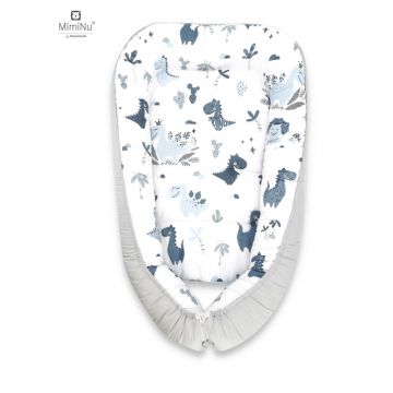 MimiNu - Cosulet bebelus pentru dormit, Baby Cocoon 75x55 cm, Husa 100% bumbac, Din bumbac certificat Oeko Tex Standard 100, Dino Granat