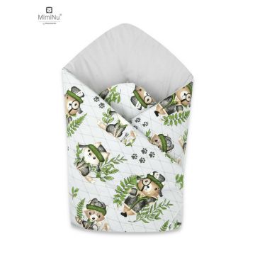 MimiNu - Paturica de infasat cu doua fete, Cu multiple utilizari, Cu inchidere arici velcro, Dimensiune 75x75 cm, Din bumbac certificat Oeko Tex Standard 100, Design, Detective Natural