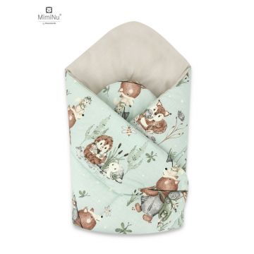 MimiNu - Paturica de infasat cu doua fete, Cu multiple utilizari, Cu inchidere arici velcro, Dimensiune 75x75 cm, Din bumbac certificat Oeko Tex Standard 100, Design, Let's Go Natural
