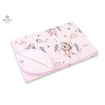 Paturica moale, MimiNu, Cu doua fete, Dimensiune 75x100 cm, Din bumbac certificat Oeko Tex Standard 100, Design, Little Ballerina Pink