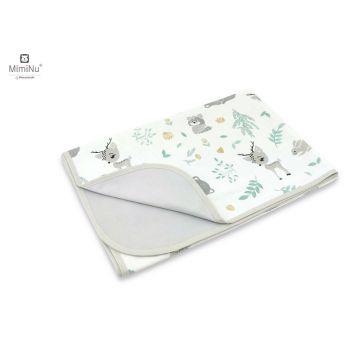 MimiNu - Paturica moale cu doua fete, Dimensiune 75x100 cm, Din bumbac certificat Oeko Tex Standard 100, Forest Friends Mint