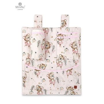 Organizator pentru patut si leagan, MimiNu, Din bumbac certificat Oeko Tex Standard 100, 3 compartimente, 53x46 cm, Design, Little Ballerina Pink