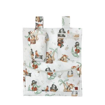 Organizator pentru patut si leagan, MimiNu, Din bumbac certificat Oeko Tex Standard 100, 3 compartimente, 53x46 cm, Design, Pirates Natural