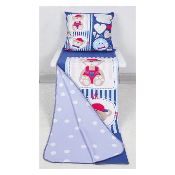 Set pătură și față de pernă pentru copii albastră 85x125 cm – OYO kids