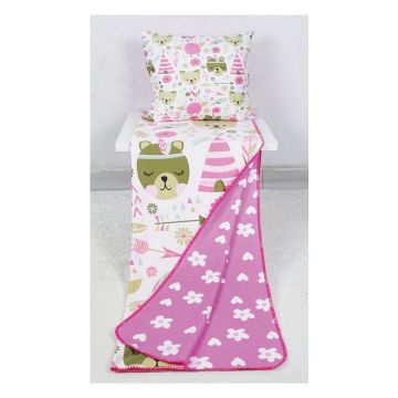 Set pătură și față de pernă pentru copii roz/crem 85x125 cm – OYO kids