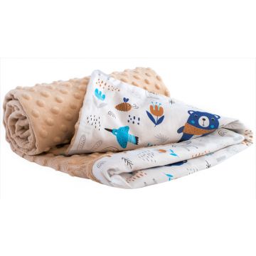 Paturica din bumbac 75x100 cm Nichiduta Minky Animals in the forest Beige