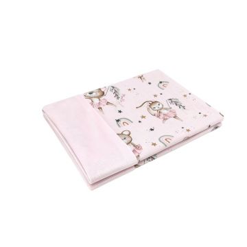 Paturica pufoasa, MimiNu, Cu doua fete, Dimensiune 75x100 cm, Din tesatura de catifea si bumbac, Materiale certificate Oeko Tex Standard 100, Design, Little Ballerina Pink