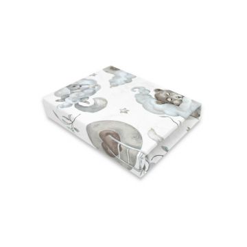 Qmini - Cearceaf cu elastic pentru patut 140X70 cm, Din bumbac certificat Oeko Tex Standard 100, Teddy Bear and Friends Blue