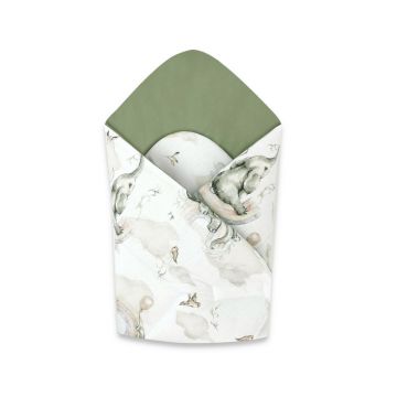 Qmini - Paturica de infasat cu doua fete, Cu multiple utilizari, Cu inchidere arici velcro, Dimensiune 75x75 cm, Din bumbac certificat Oeko Tex Standard 100, Elephants on Rainbow