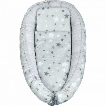 Set 3 piese New Baby Baby Nest cu paturica si pernuta WhiteGrey stars