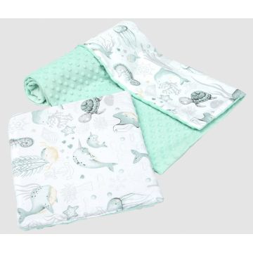 Set paturica 75x100 cm si perna 35x30 cm Nichiduta Minky Mint Ocean