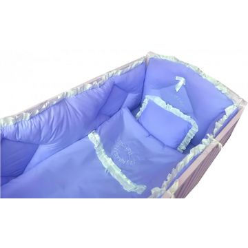 Lenjerie de pat bebelusi brodata Fii binecuvantat ingeras 120x60 cm albastra
