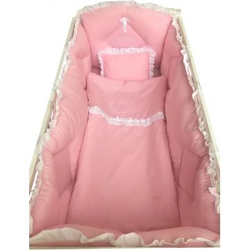 Lenjerie de pat bebelusi brodata Fii binecuvantat ingeras 120x60 cm roz