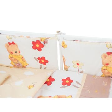 Lenjerie patut cu 5 piese 120x60cm Teddy Gradina Maro