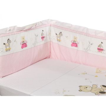 Lenjerie patut cu 5 piese 120x60cm Teddy Play Pink M2