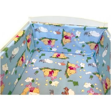 Lenjerie patut cu 5 piese Croitoria Noastra Winnie The Pooh albastru 140x70 cm