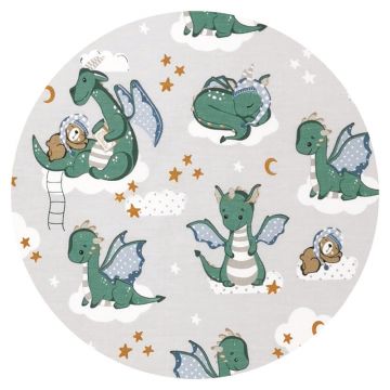 Aparatoare pentru patut Qmini din bumbac 180x30 cm cu panglici Dragons Gray