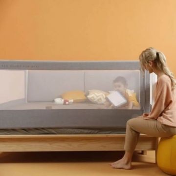 Bariera laterala pat XXL inaltime ajustabila 81-96 cm, 137 cm, Gri inchis