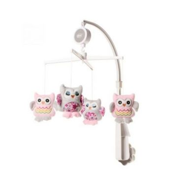 Carusel cu melodii 4Baby MUSICAL MOBILE Bufnite Roz OP08
