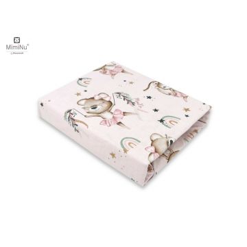 Cearceaf cu elastic MimiNu pentru patut 120X60 cm din bumbac Little Ballerina Pink