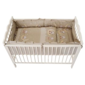 MyKids - Lenjerie 5 piese Bear On Moon M1 din Bumbac, 120x60 cm, Bej