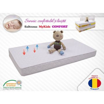 MyKids - Saltea pentru patut Confort II din Bumbac, 130x70 cm, 8 cm Cocos-Spuma-Cocos, Alb