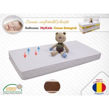 MyKids - Saltea pentru patut din Microfibra, 120x60 cm, 8 cm, Cocos Integral, Alb