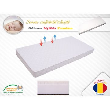 MyKids - Saltea pentru patut Premium din Bumbac, 120x60 cm, 8 cm Cocos-Spuma-Latex, Alb