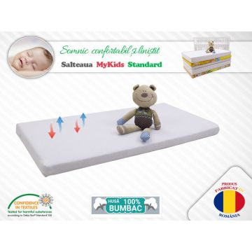 MyKids - Saltea pentru patut Standard II din Bumbac, 120x60 cm, 11 cm Cocos-Spuma-Cocos, Alb
