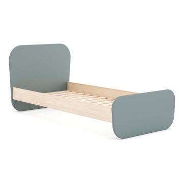 Pat pentru copii în culoare naturală/verde prăfuit cu aspect de lemn de pin cu somieră 90x190 cm Esteban – Marckeric