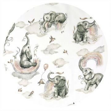 Paturica de infasat Qmini multifunctionala 75x75 cm din bumbac Elephants on Rainbow