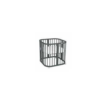 Patut Rotund Evolutiv pentru Copii, Multifunctional, 7in1, Saltele Incluse, Transformabil, Masa de Schimbat, Co-Sleeping, Tarc de Joaca, Birou, Scaune, Waldin, Graphite