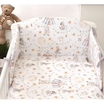 Set lenjerie din bumbac cu protectie laterala Amy pentru pat bebe 120 x 60 cm Circ Blue