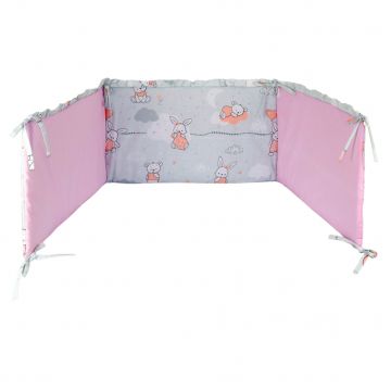 Aparatoare Laterala pentru patut 120x60 cm, bumbac 100%, Pink Bunnies - Roz/Gri