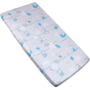 Cearceaf cu elastic din bumbac 120 x 60 cm, Blue Rabbits