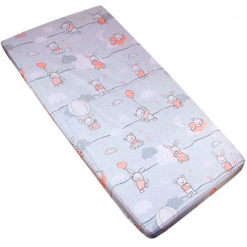 Cearceaf cu elastic din bumbac 120 x 60 cm, Pink Bunnies