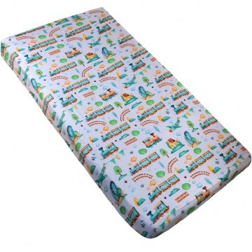 Cearceaf cu elastic din bumbac 120 x 60 cm, Train